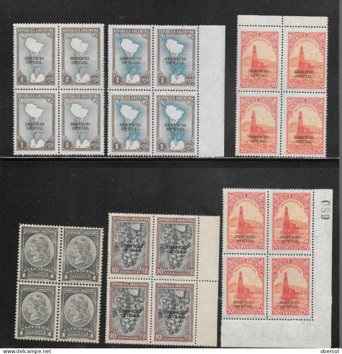 Argentina Officials Lot Of Six Official Stamps In Blocks Of Four MNH ! - Service