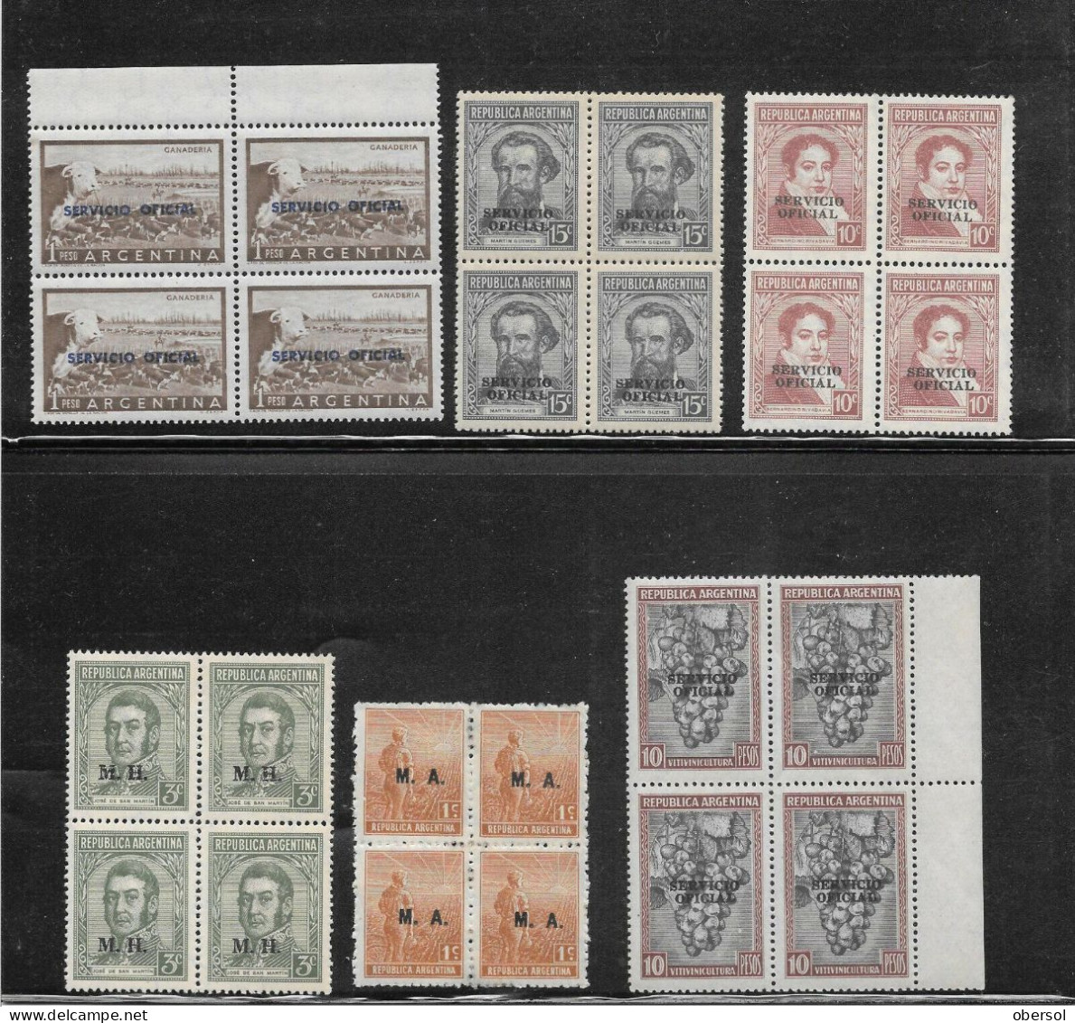 Argentina Officials Lot Of Six Official Stamps In Blocks Of Four MNH ! (2) - Oficiales