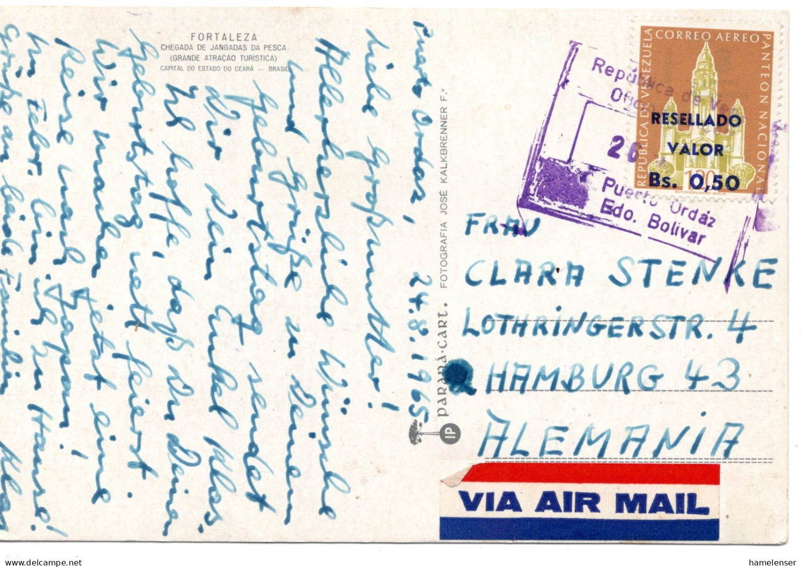 70524 - Venezuela - 1956 - Bs.0,50/1,20 Panteon EF A LpKte PUERTO ORDAZ -> Westdeutschland - Venezuela