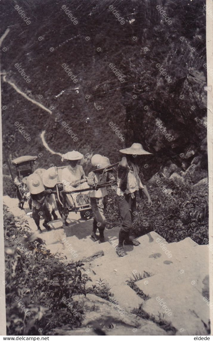 3 Real Photo Tibet ?  Western Lady In A Sedan Chair Climbing A Steepy Stair  Native Woman Etc - Tíbet