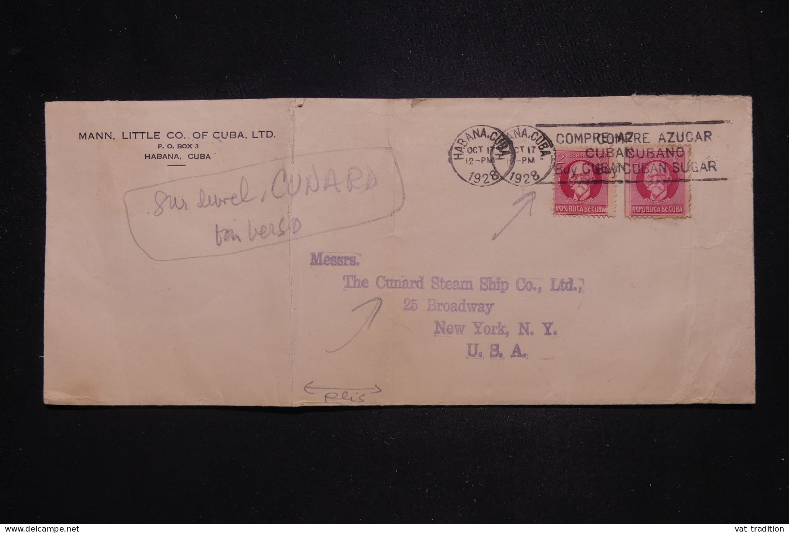 CUBA - Enveloppe Commerciale De Habana Pour New York En 1928 - L 147467 - Lettres & Documents