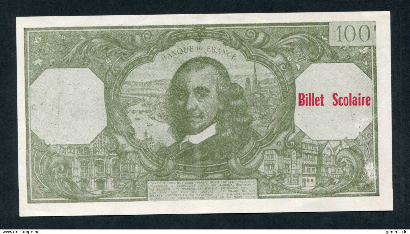 Beau Billet Neuf Scolaire école (100Fr Pierre Corneille) Specimen à Usage Pédagogique - Années 60 - School Bank Note - Fictifs & Spécimens