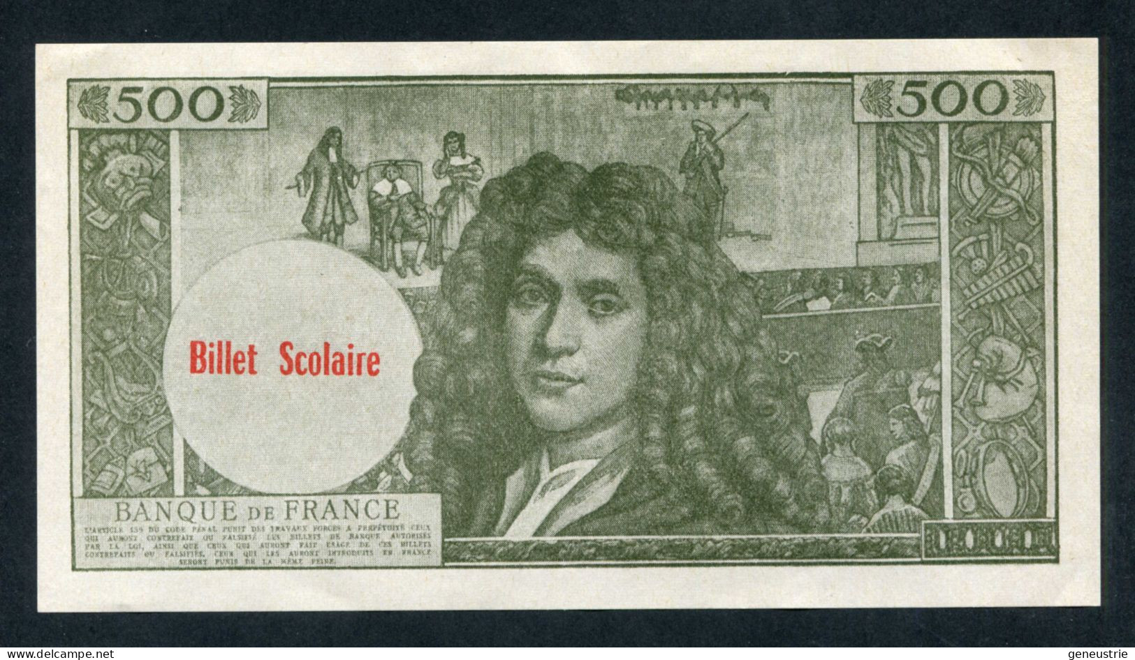 Beau Billet Neuf Scolaire école (500Fr Molière) Specimen à Usage Pédagogique - Années 60 - School Bank Note - Fictifs & Spécimens