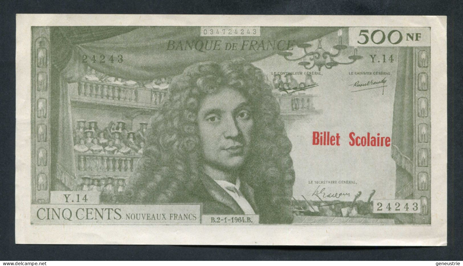 Beau Billet Neuf Scolaire école (500Fr Molière) Specimen à Usage Pédagogique - Années 60 - School Bank Note - Fictifs & Spécimens