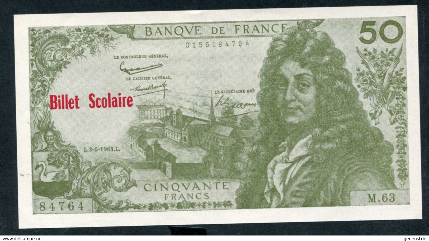 Beau Billet Neuf Scolaire école (50Fr Jean Racine) Specimen à Usage Pédagogique - Années 60 - School Bank Note - Ficción & Especímenes