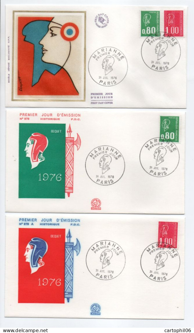 - 3 FDC MARIANNE DE BÉQUET - PARIS 31.7.1976 - - 1971-1976 Marianne (Béquet)