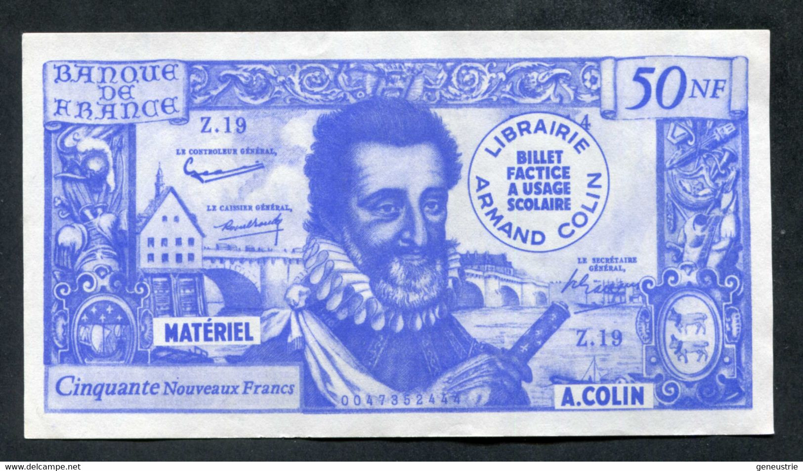 Billet Scolaire école (5000F / 50NF Henri IV) 1959 - Armand Colin - School Bank Note - Specimen