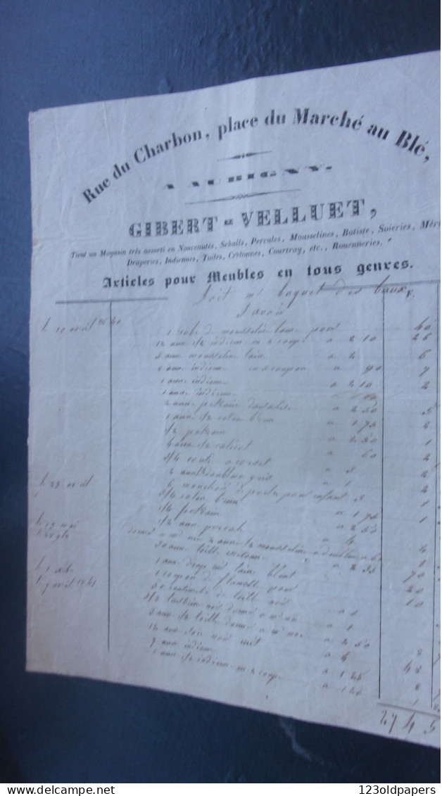 XIX EME 1840  AUBIGNY SUR NERE RUE DU CHARBON GILBERT VELLUET ARTICLES POUR MEUBLES - 1800 – 1899