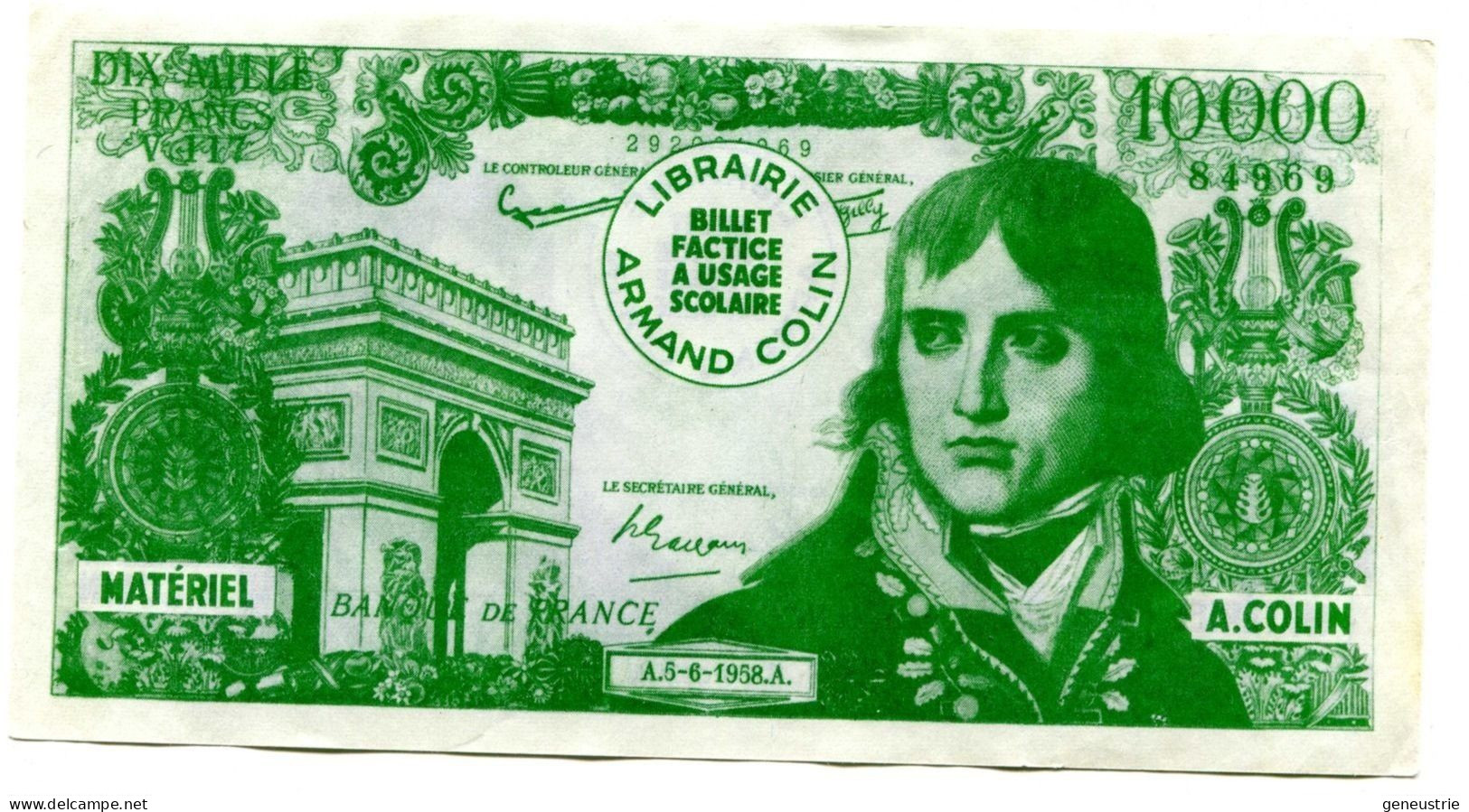 Billet Scolaire école (10000F / 100F Bonaparte) 1959 - Armand Colin - School Bank Note - Ficción & Especímenes