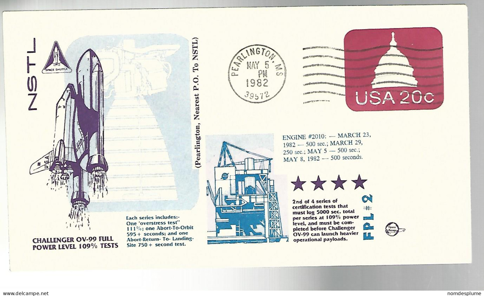 53343 ) USA FDC Postmark Pearlington 1982 Challenger - 1981-1990