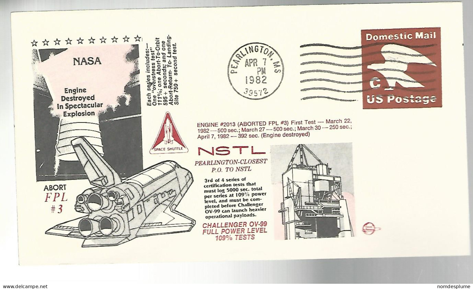 53344 ) USA FDC Postmark Pearlington 1982 Challenger - 1981-1990