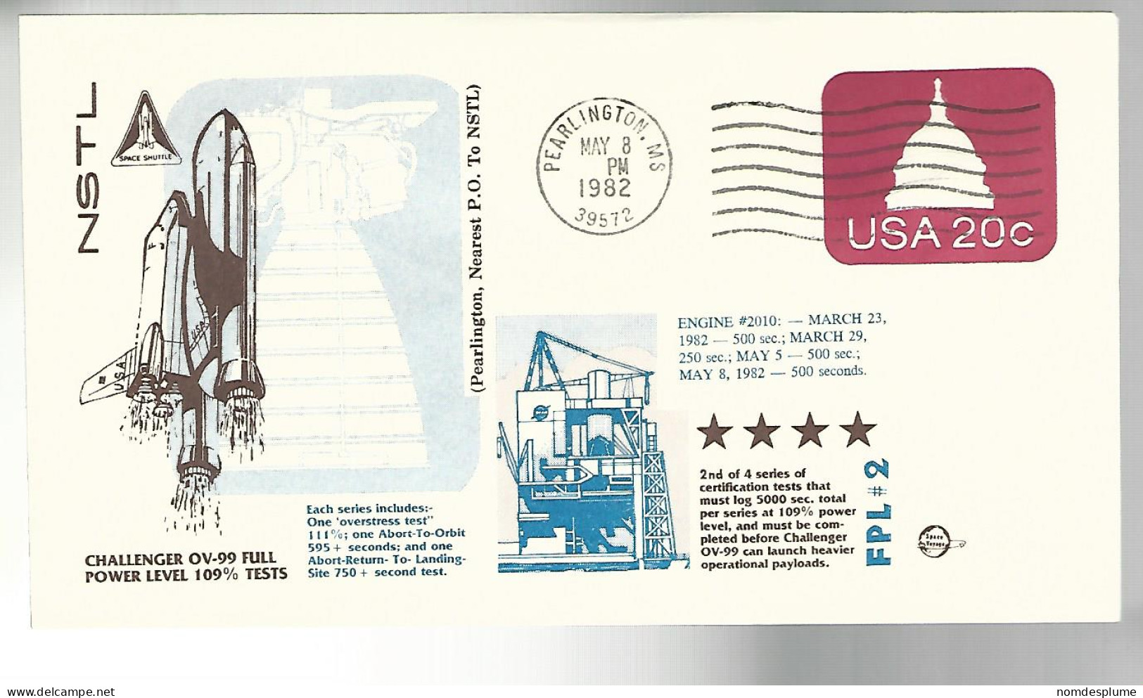 53345 ) USA FDC Postmark Pearlington 1982 Challenger - 1981-1990