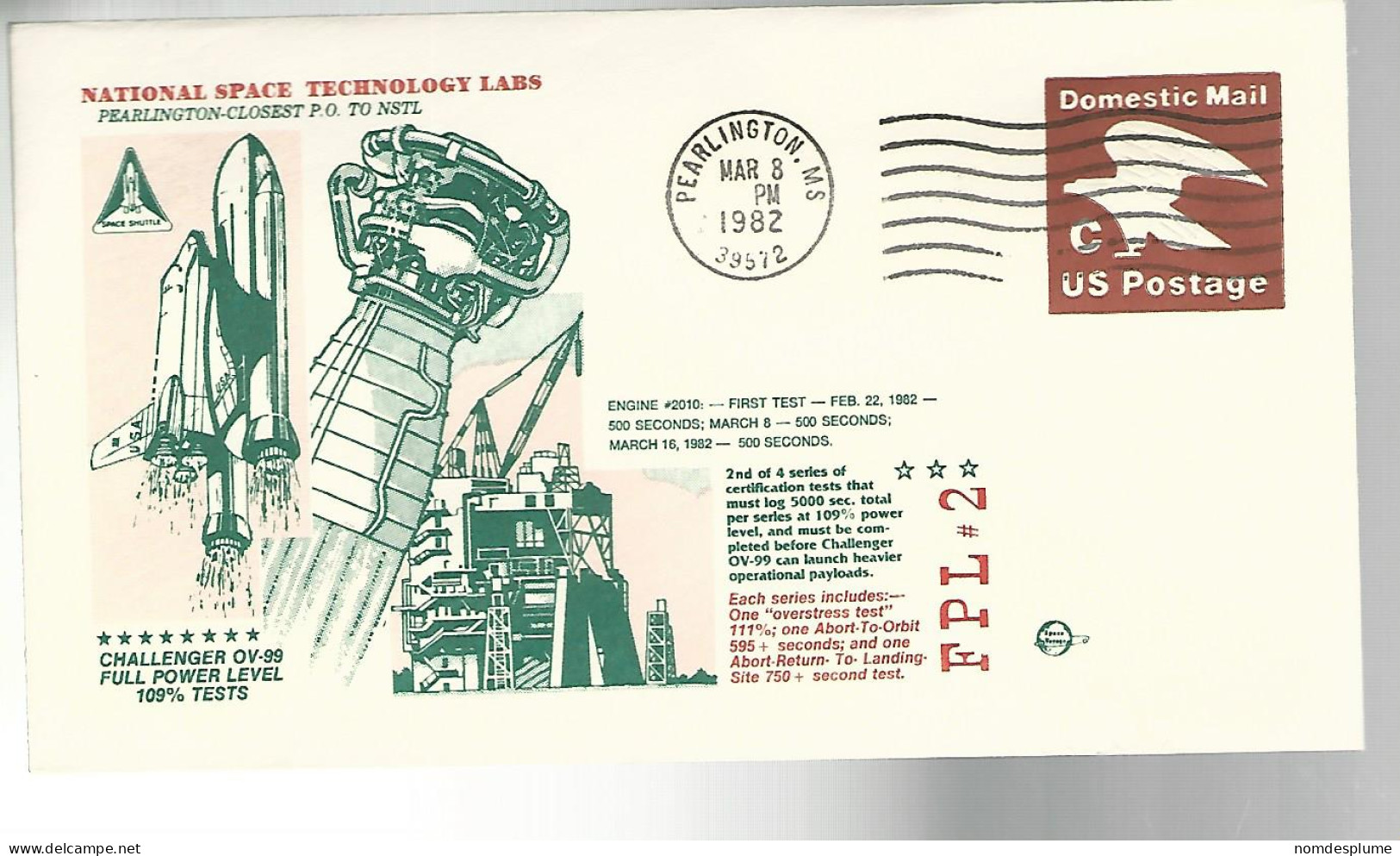 53346 ) USA FDC Postmark Pearlington 1982 Challenger - 1981-1990