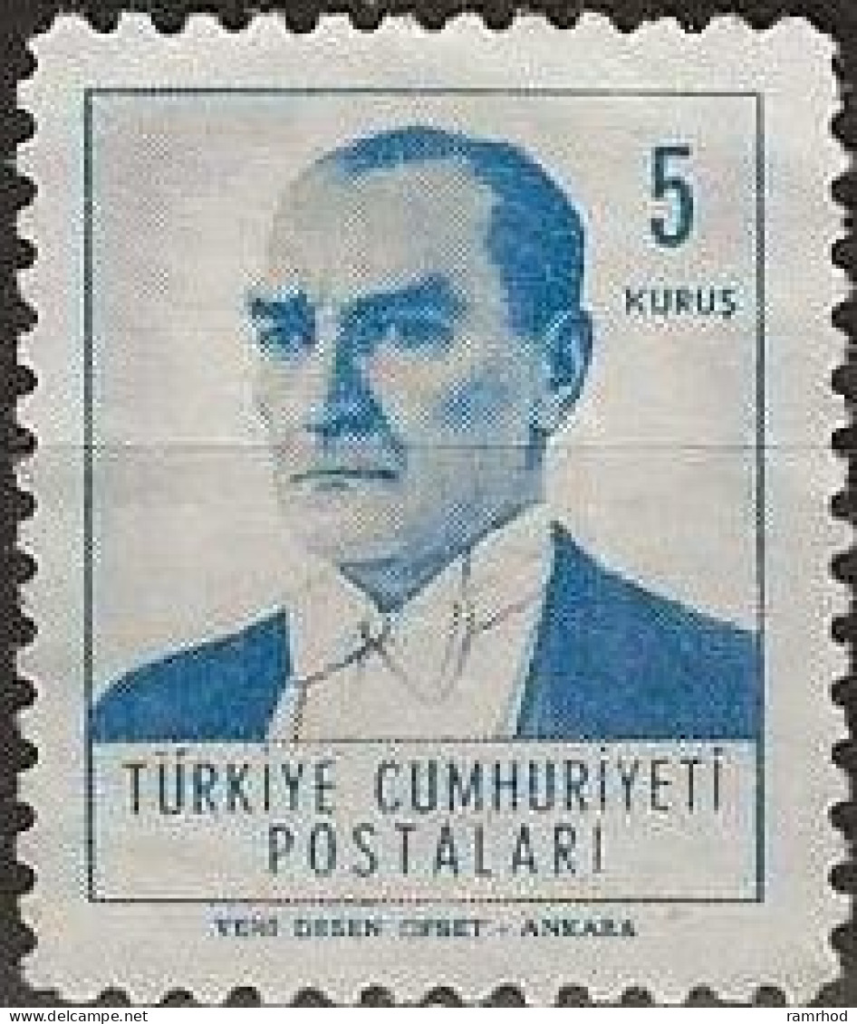TURKEY 1961 Kemal Ataturk - 5k - Blue MNG - Unused Stamps