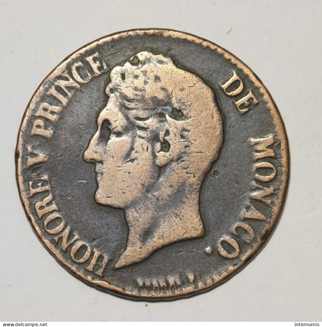 Monaco, Honoré V (Petite Tête / Small Head, 5 Centimes, 1837 - MC, Cuivre (Copper), TB (F), KM#95.2, Gad.MC102.5 - Charles III.