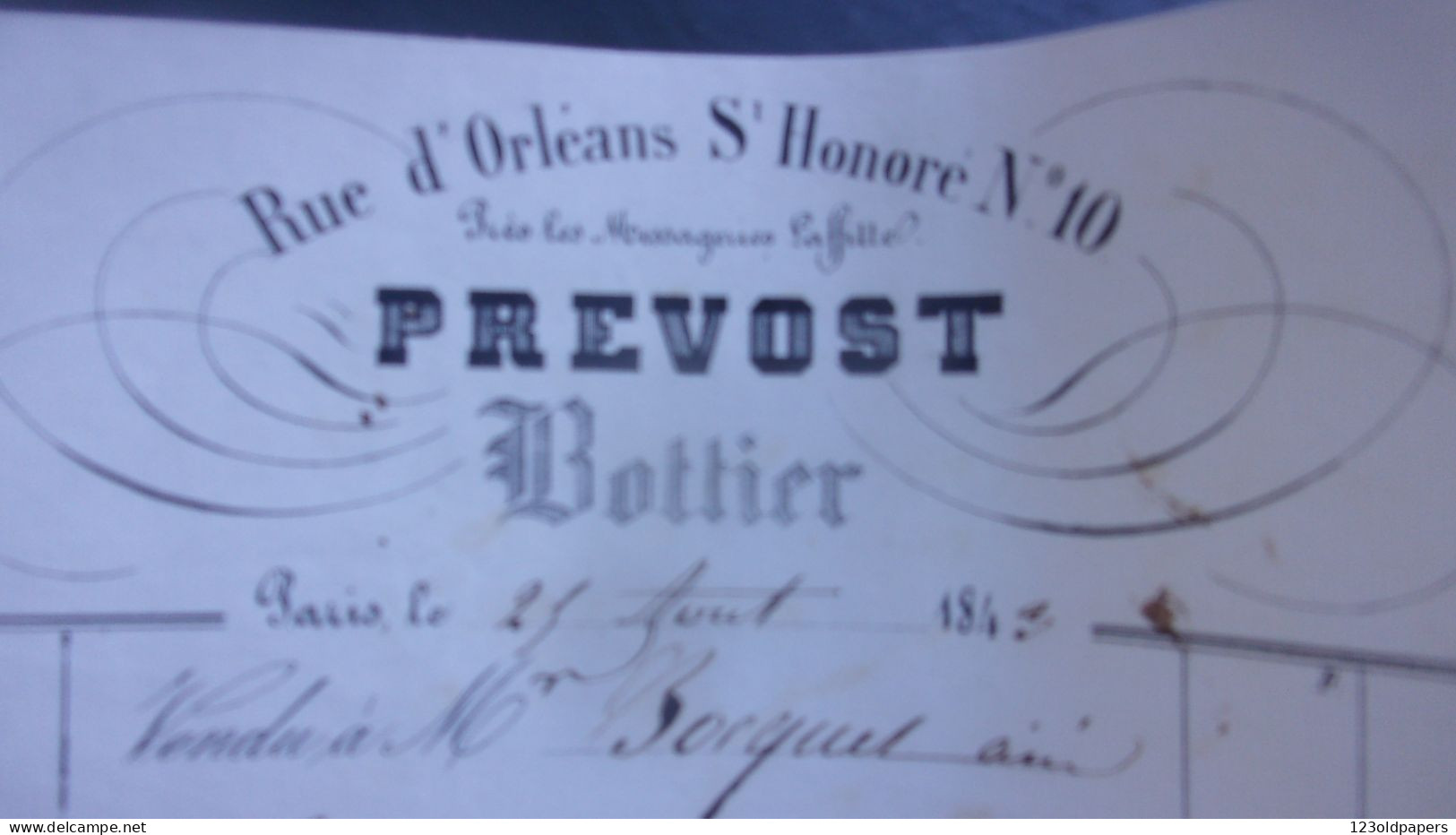 1843  PARIS RUE D ORLEANS ST HONORE N°10 PREVOST BOTTIER - 1800 – 1899