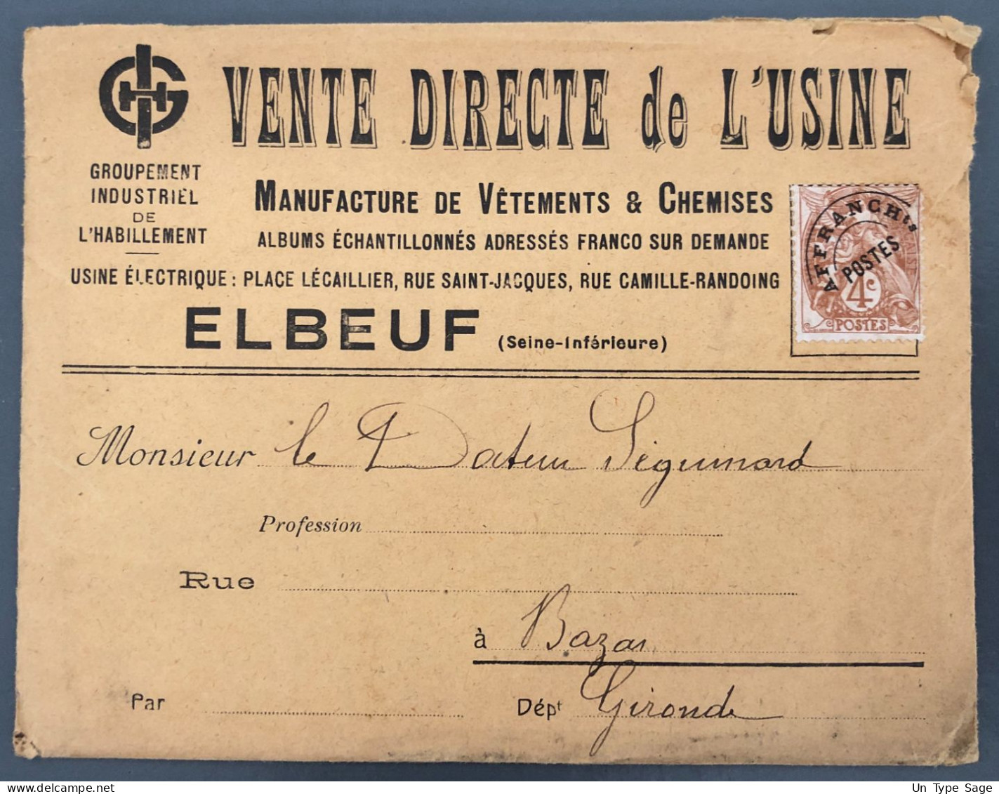 France, Préoblitéré Sur Enveloppe - (A1451) - 1893-1947
