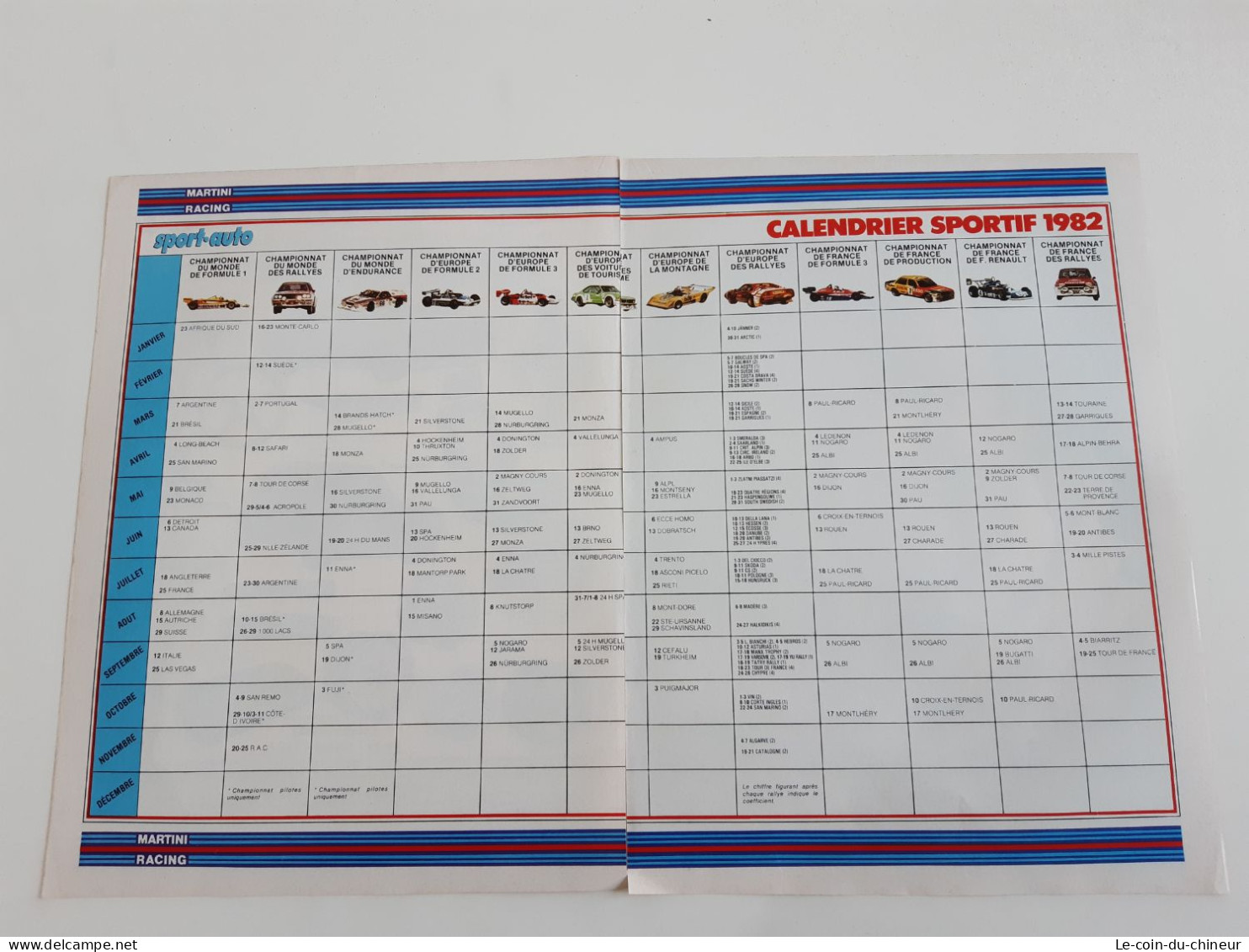 Calendrier Sportif 1982 - Martini Racing - Coupure De Presse - Automobilismo - F1