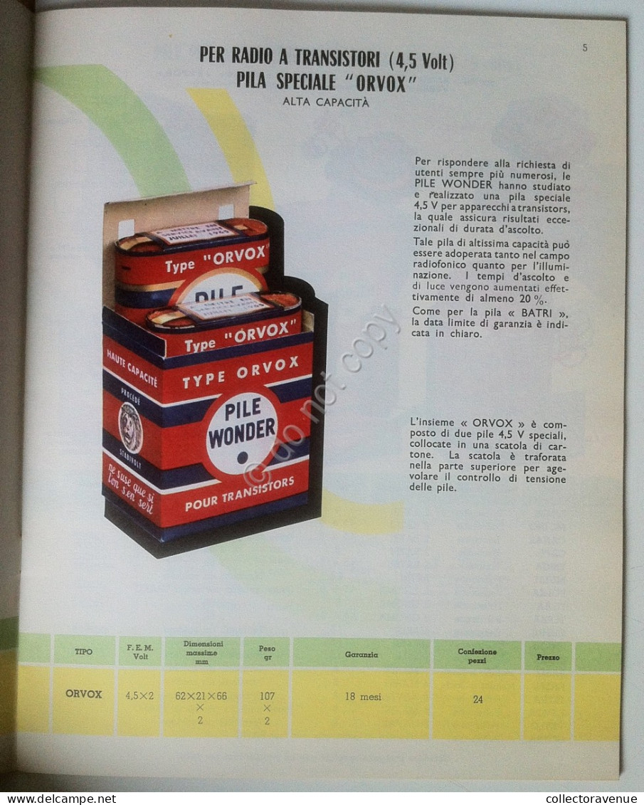 Pile Wonder - Catalogo 1964 - Listino Prezzi Italia - Pile Lampade Vintage - Fernsehgeräte