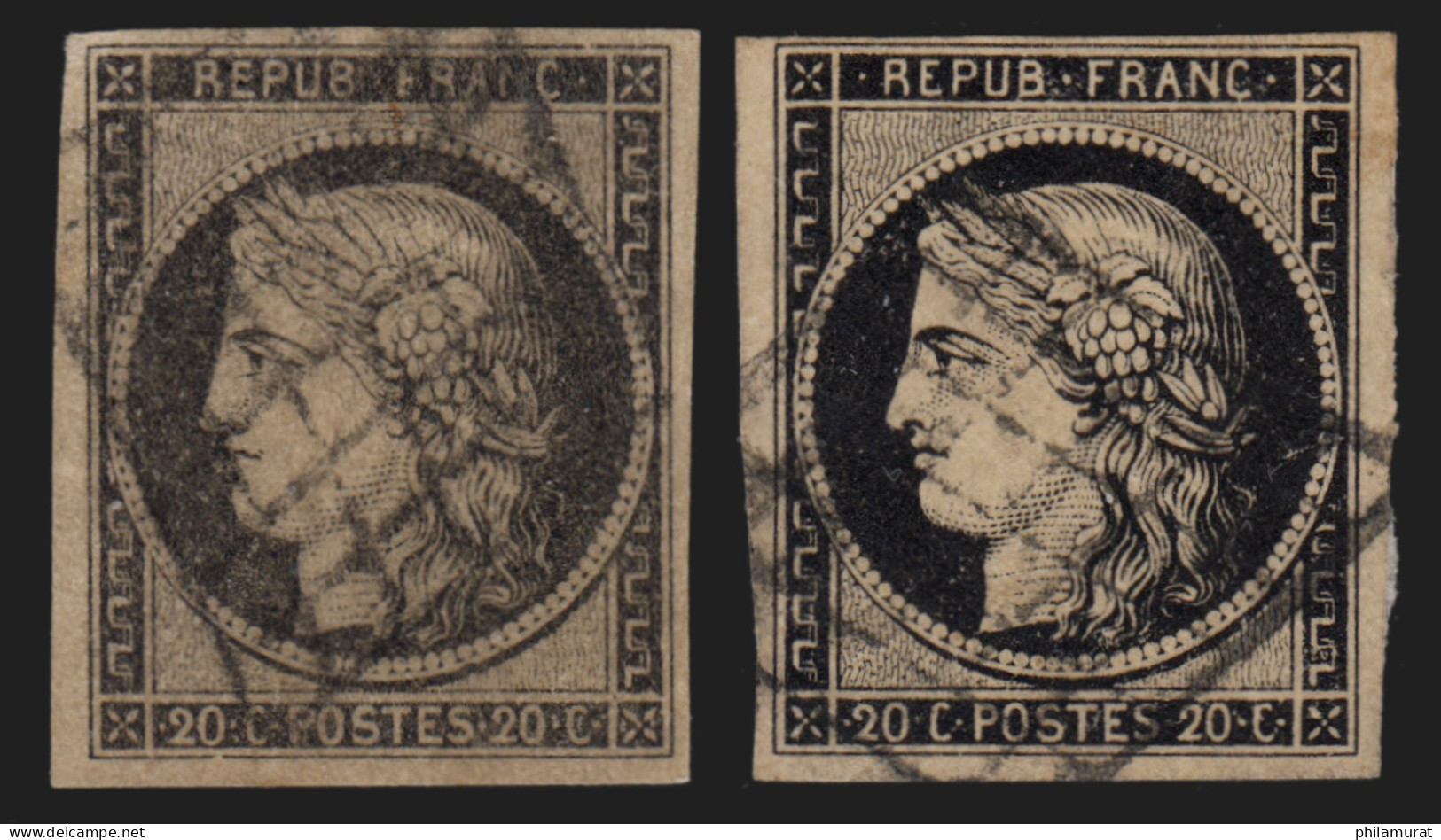 N°3i, Cérès 1849, 20c GRIS + 20c Noir Pour Comparaison, Oblitérés - TB - 1849-1850 Ceres