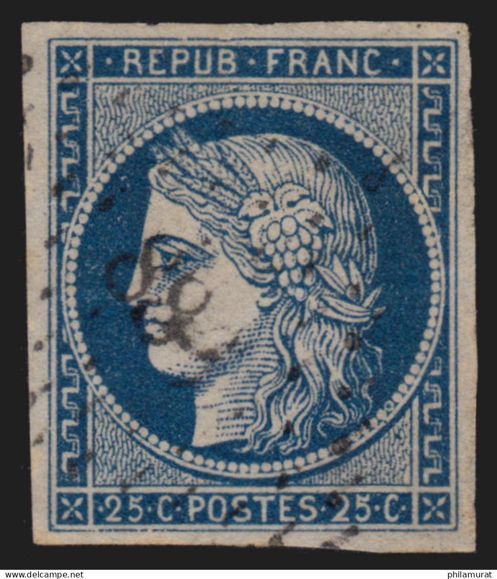 N°4, Cérès 25c Bleu, Oblitéré Losange Petits Chiffres, Signé CALVES - TB - 1849-1850 Ceres