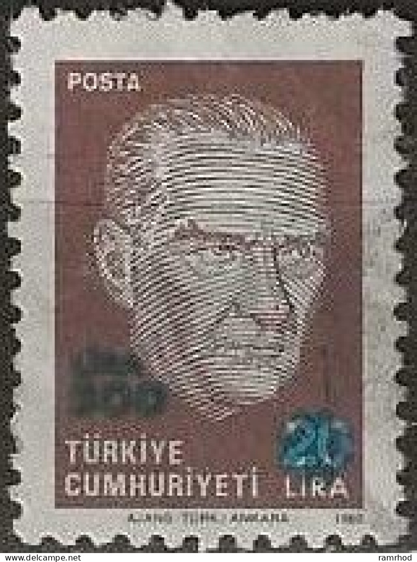 TURKEY 1989 Kemal Ataturk Surcharged - 500l. On 20l. - Brown And Lilac FU - Usados