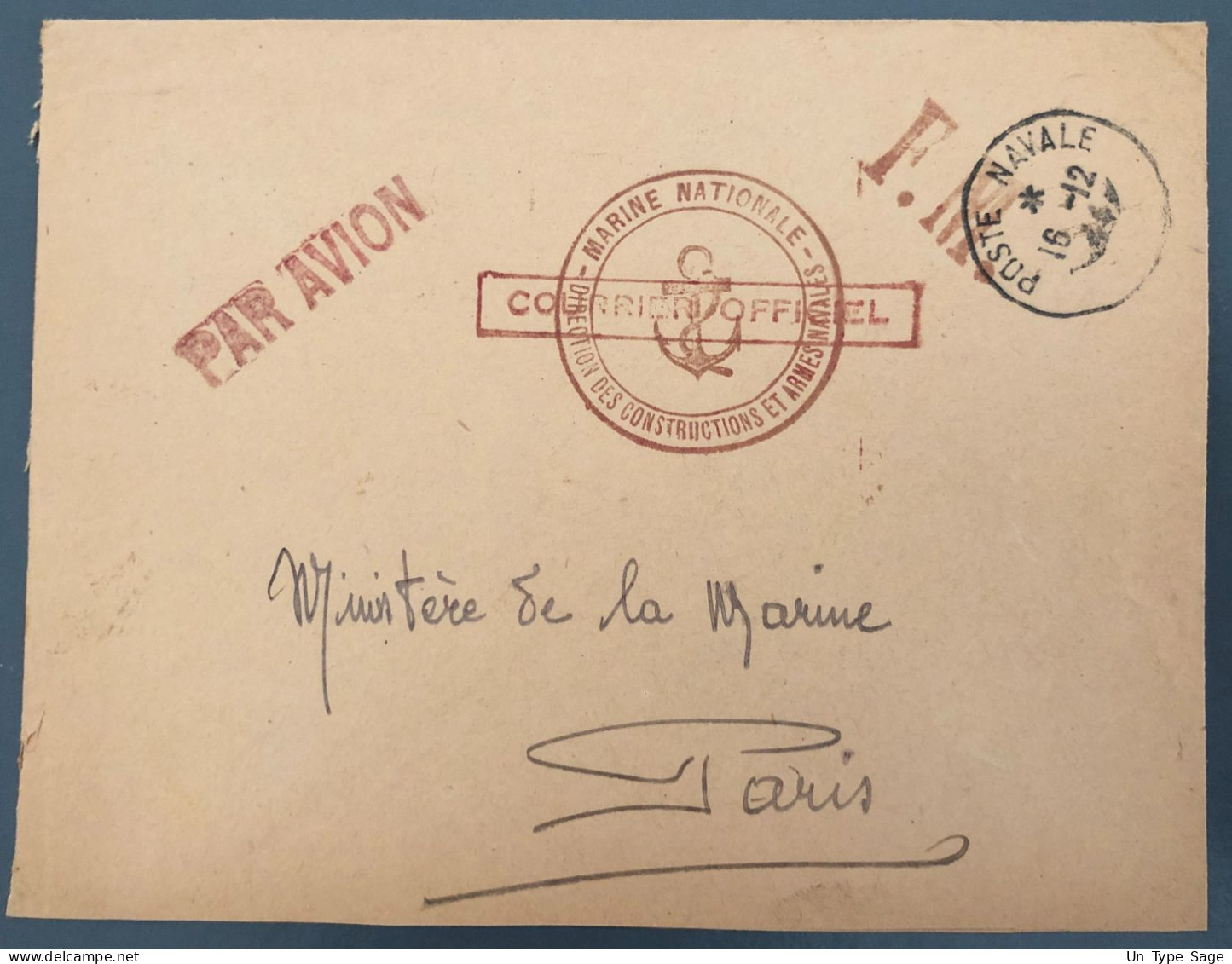 France, TAD POSTE NAVALE 16.12.1944 Sur Enveloppe - (A1625) - 2. Weltkrieg 1939-1945