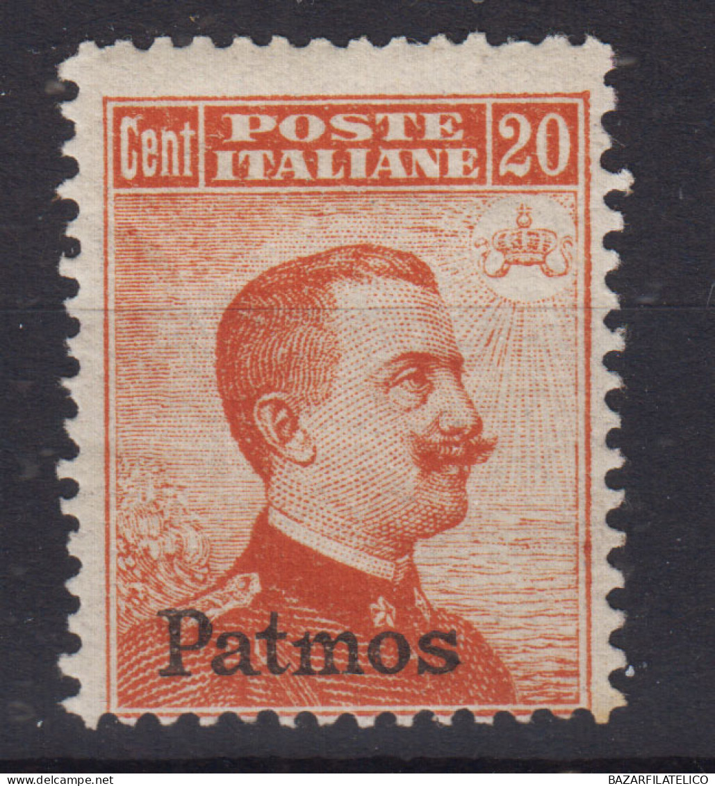 COLONIE EGEO PATMO 1917 20 CENTESIMI SENZA FILIGRANA N.9 G.I MNH** - Aegean (Patmo)