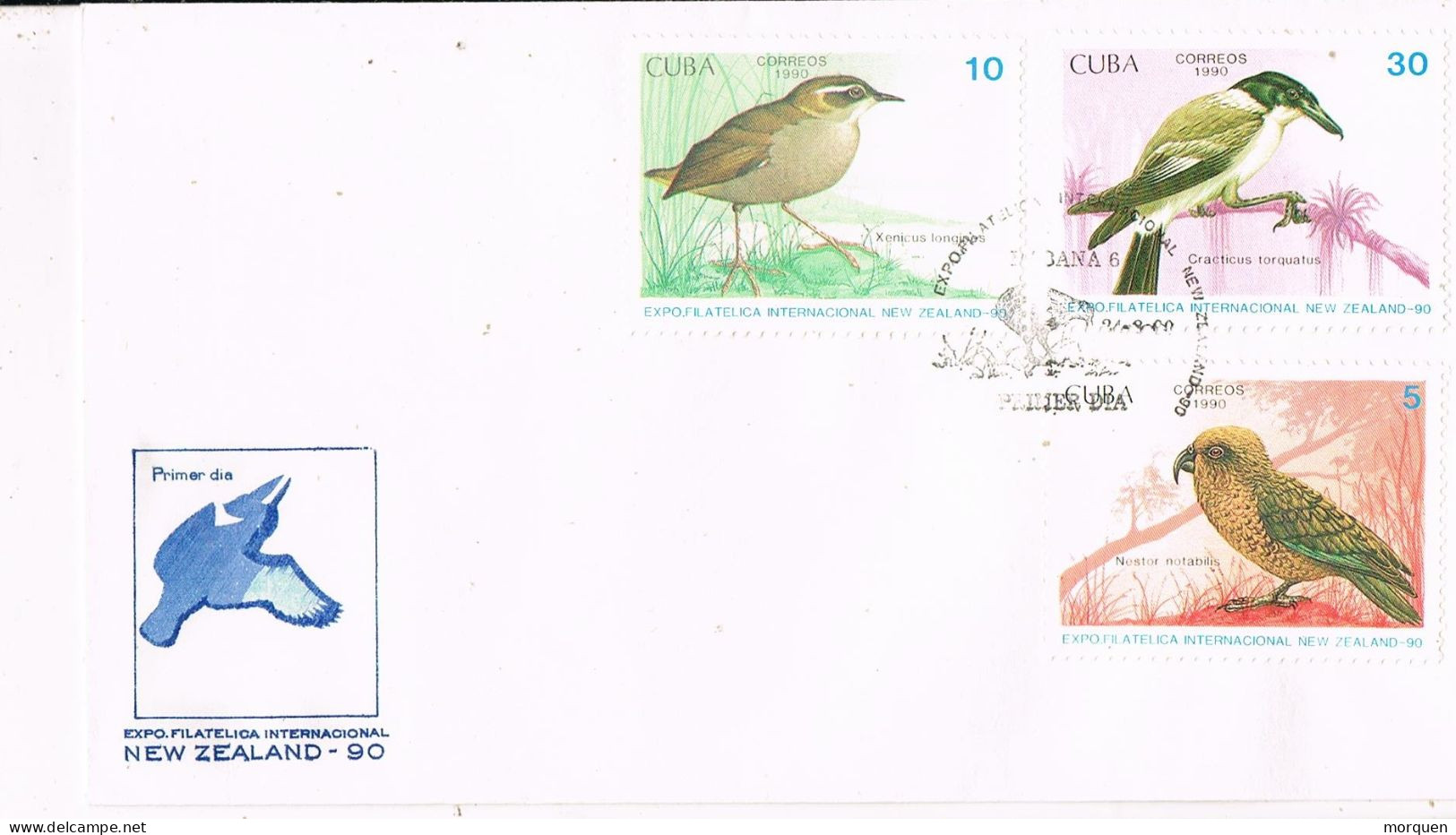 52108. Carta F.D.C. HABANA (Cuba) 1990.  Exposicion New Zealand 90, Fauna, Birds, Aves - FDC