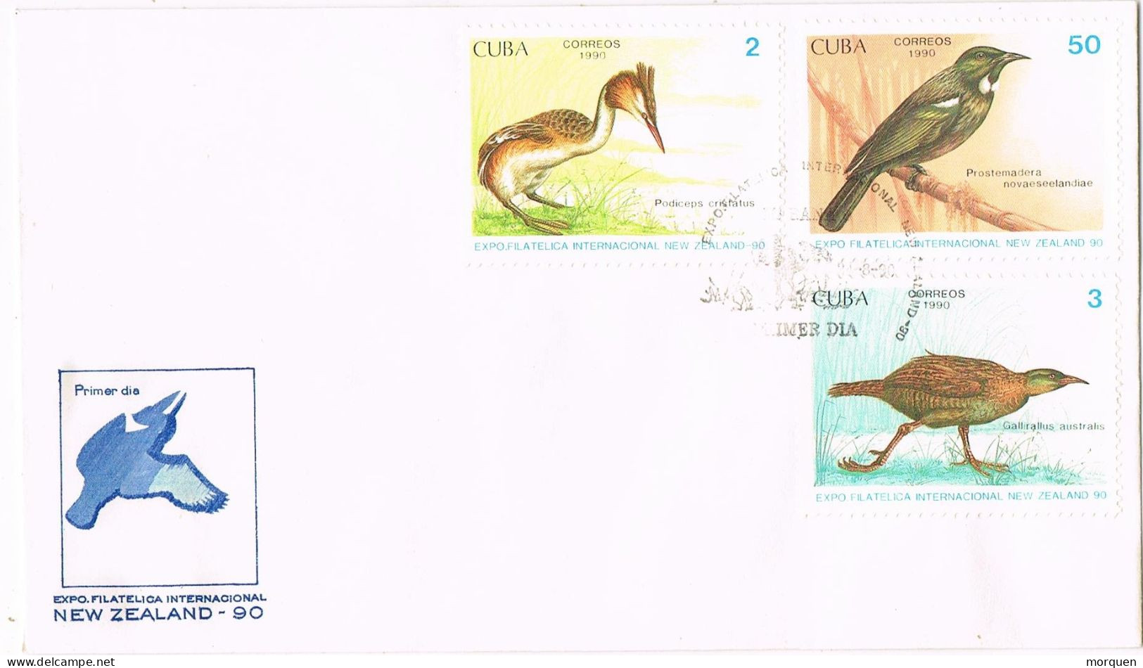 52109. Carta F.D.C. HABANA (Cuba) 1990.  Exposicion New Zealand 90, Fauna, Birds, Aves - FDC