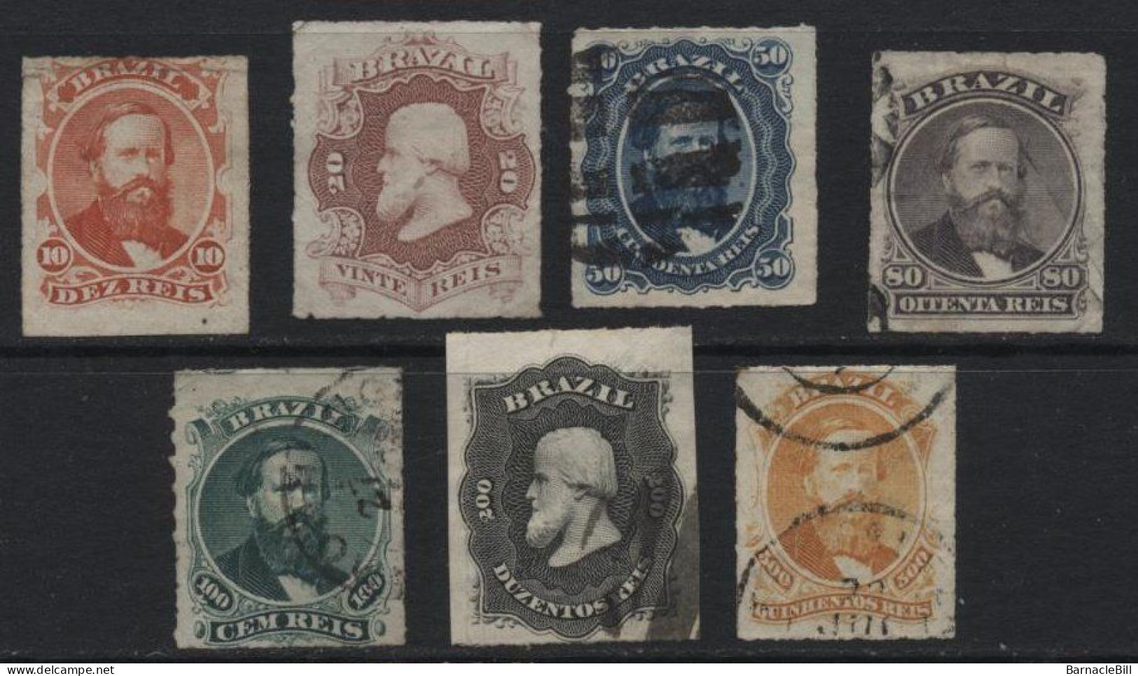 Brazil (40) 1876 Emperor Dom Pedro II Rouletted Set. Used. Hinged. - Used Stamps