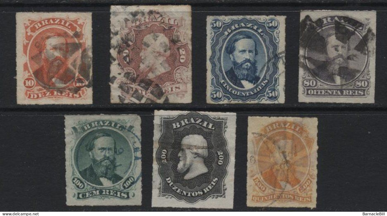 Brazil (41) 1876 Emperor Dom Pedro II Rouletted Set. Used. Hinged. - Oblitérés