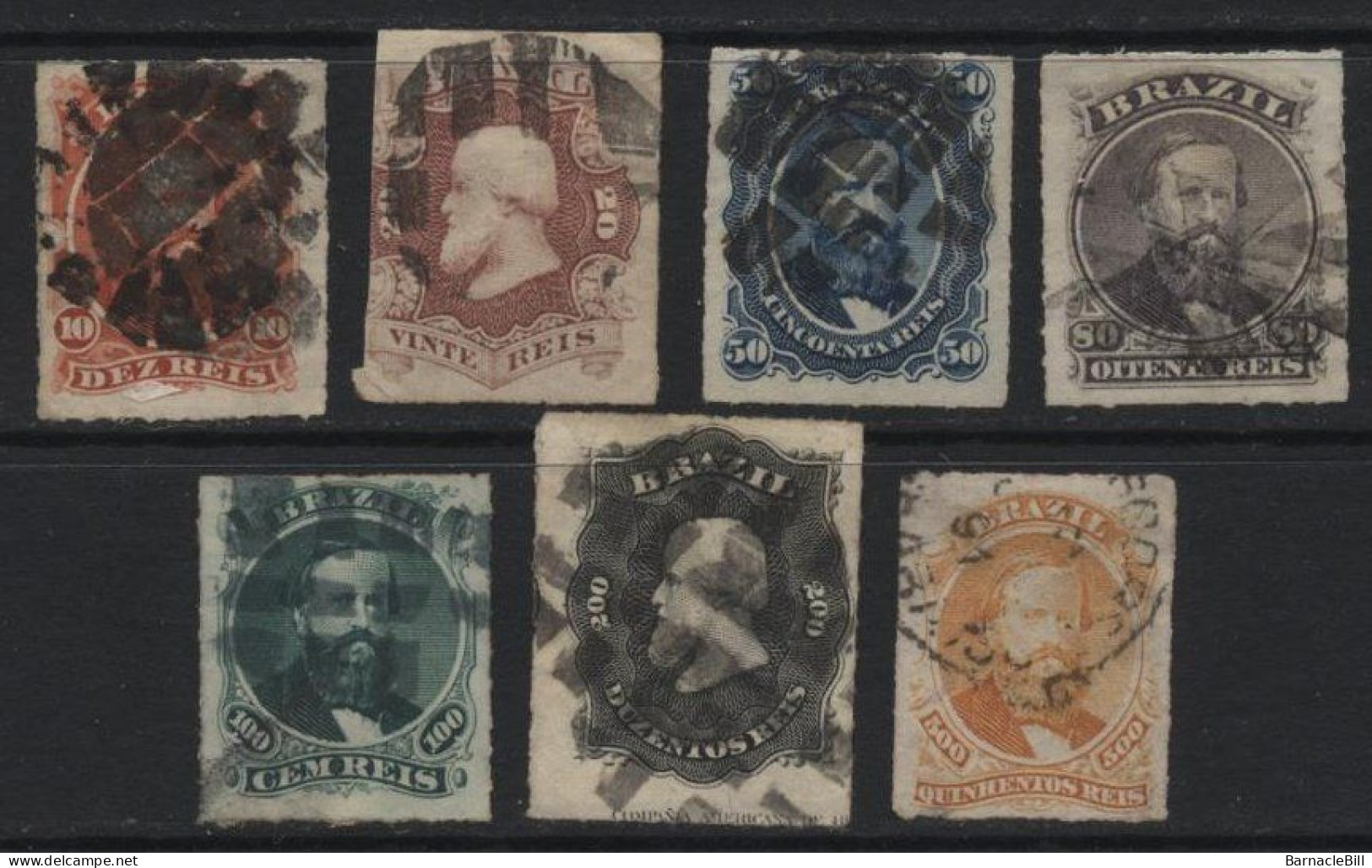 Brazil (42) 1876 Emperor Dom Pedro II Rouletted Set. Used. Hinged. - Gebraucht