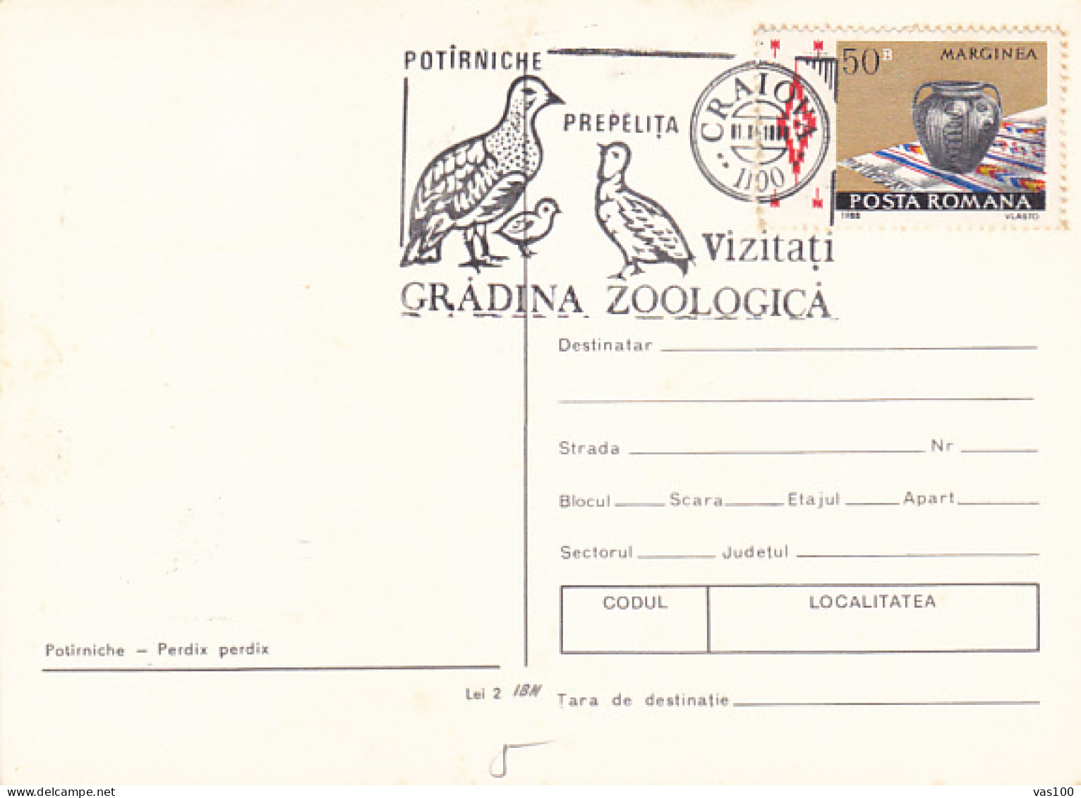 ANIMALS, BIRDS, GREY PARTRIDGE, CM, MAXICARD, CARTES MAXIMUM, 1988, ROMANIA - Perdiz Pardilla & Colín