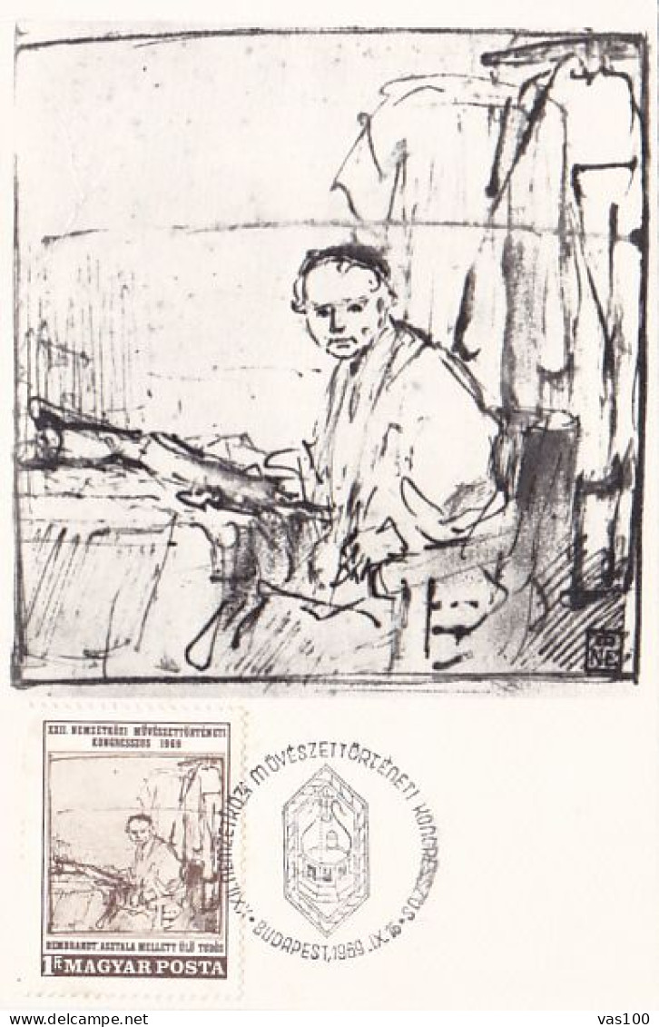 ART, PAINTINGS, REMBRANDT- SCHOLARLY AT HIS DESK, CM, MAXICARD, CARTES MAXIMUM, 1969, HUNGARY - Rembrandt
