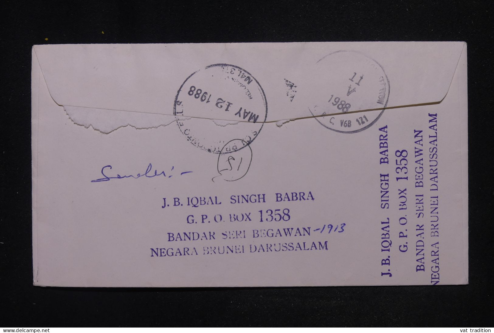 BRUNEI  - Enveloppe En Recommandé De Bandar Seri Pour Le Canada En 1988 - L 147513 - Brunei (1984-...)
