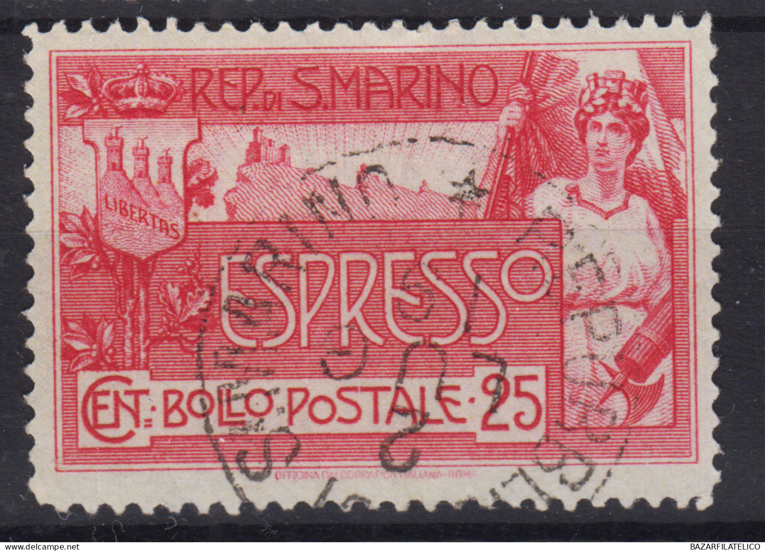 SAN MARINO 1907 25 CENTESIMI N.1 USATO BEN CENTRATO - Oblitérés