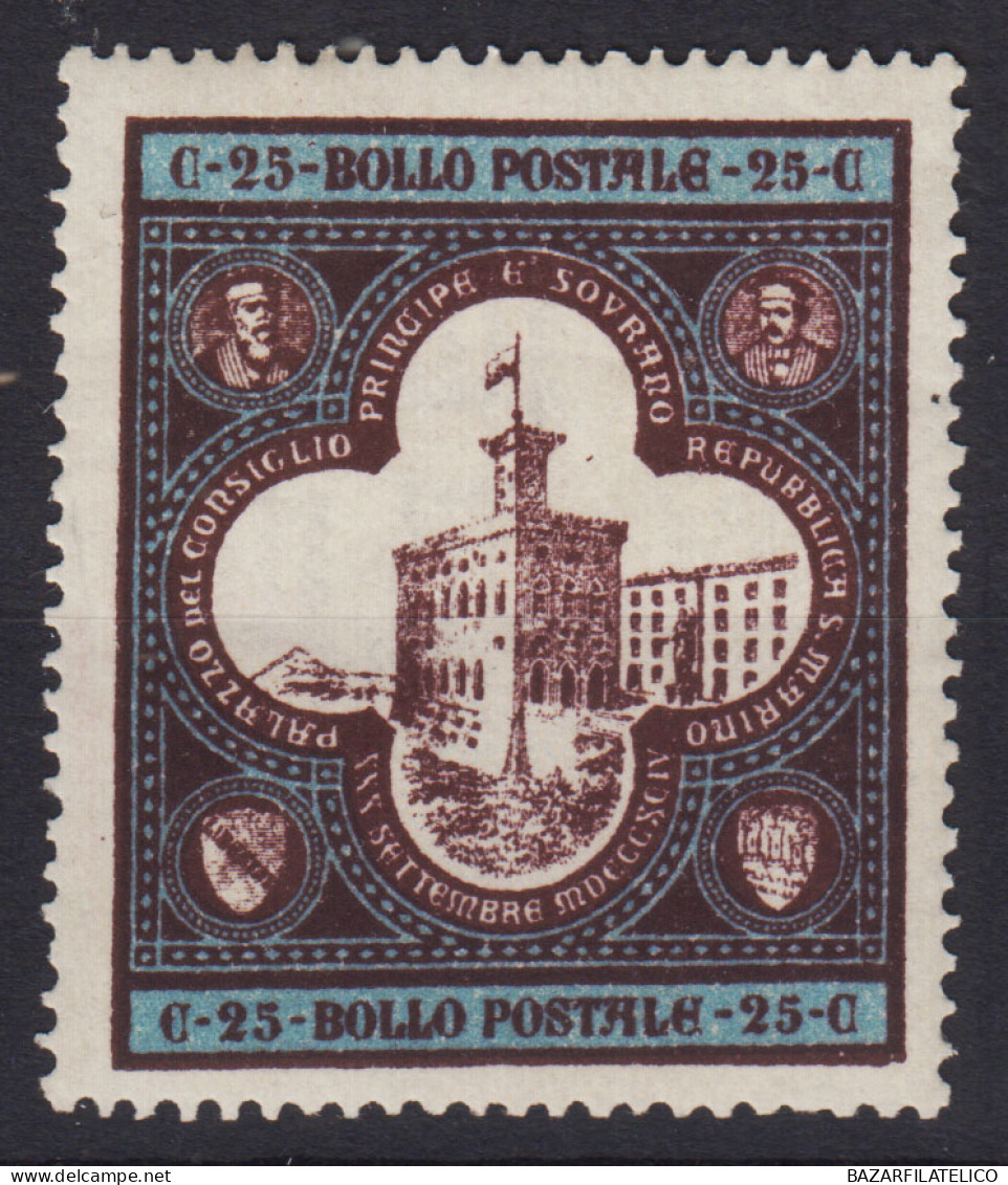 SAN MARINO 1894 PALAZZO DEL GOVERNO 25 CENTESIMI N.24 G.O MLH* CENTRATO - Nuevos