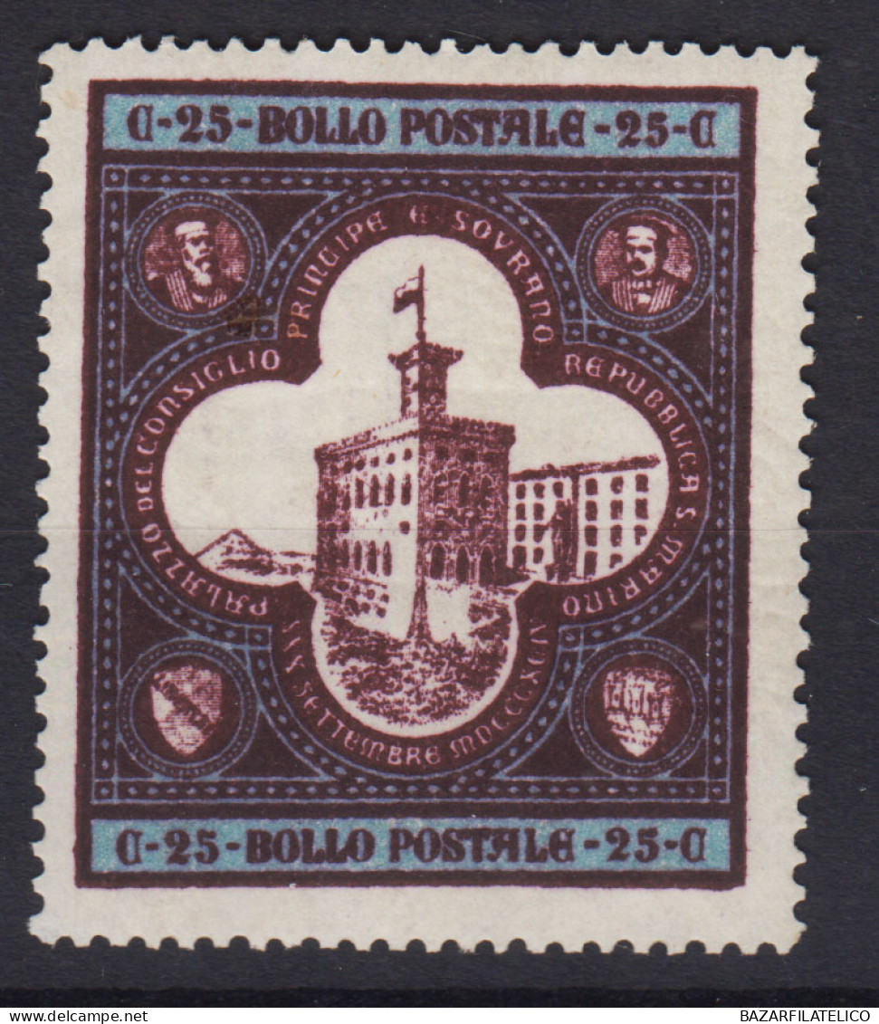 SAN MARINO 1894 PALAZZO DEL GOVERNO 25 CENTESIMI N.24 G.O MH* - Nuovi