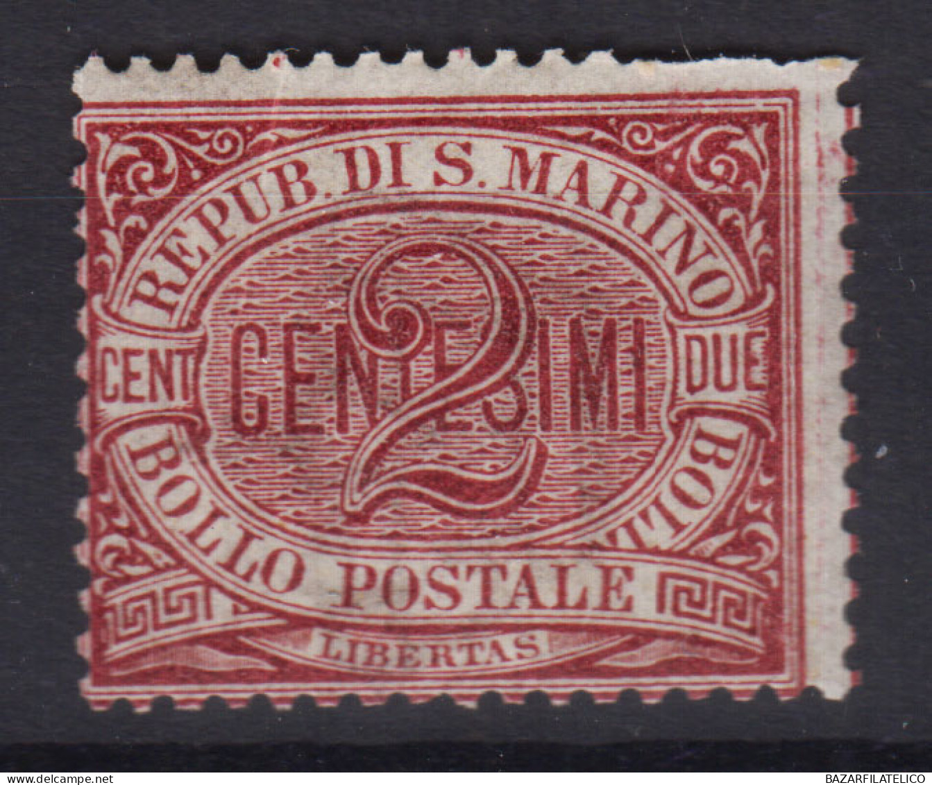 SAN MARINO 1894-99 STEMMA 2 CENTESIMI N.26 G.I MNH**  DIFETTOSO - Nuovi