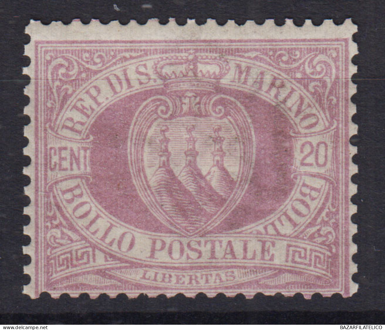SAN MARINO 1894-99 STEMMA 20 CENTESIMI N.29 G.I MNH** BEN CENTRATO - Unused Stamps