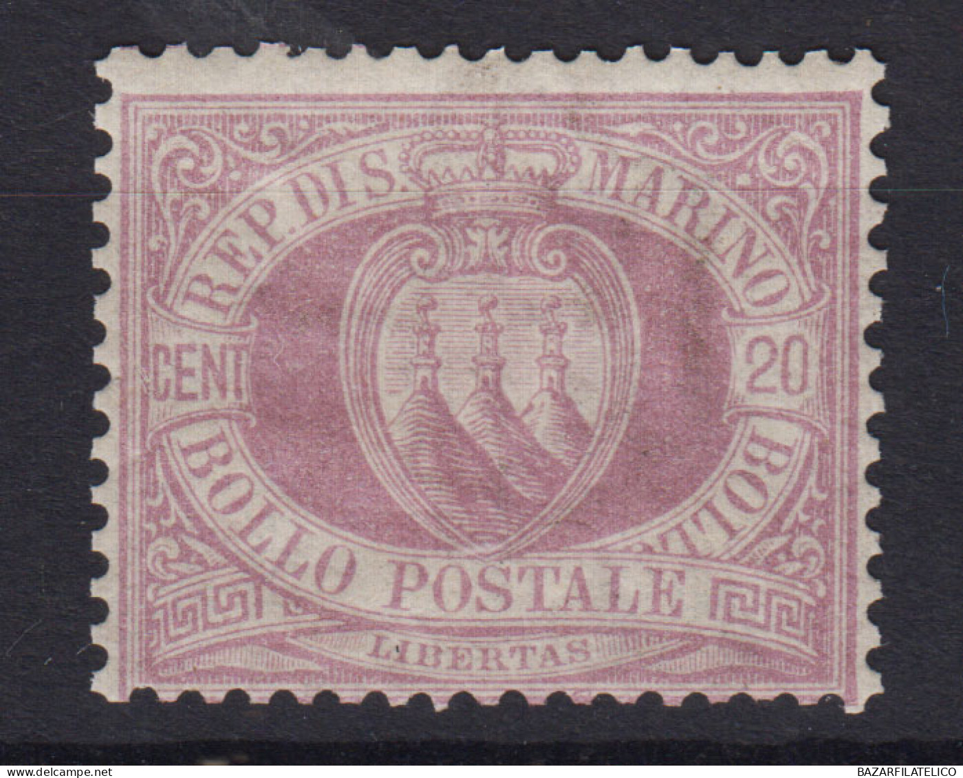 SAN MARINO 1894-99 STEMMA 20 CENTESIMI N.29 G.I MNH** BEN CENTRATO - Nuevos