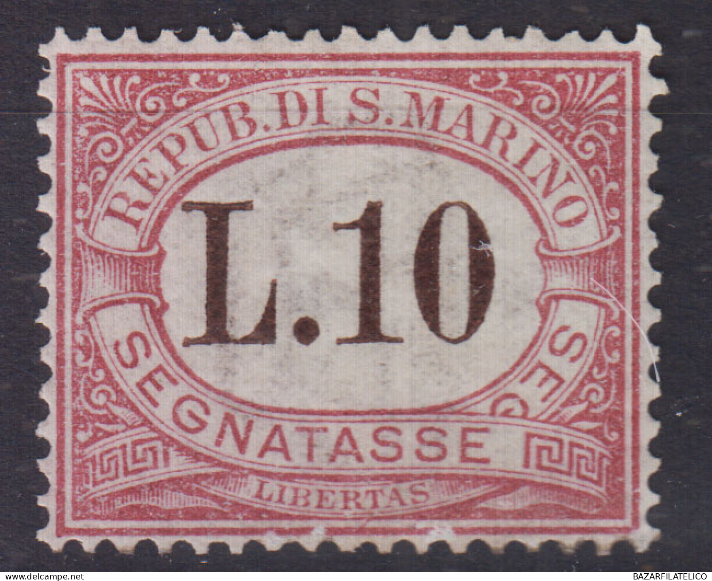 SAN MARINO 1897-1919 SEGNATASSE 10 LIRE N.9 G.I MNH** CENTRATO - Nuovi