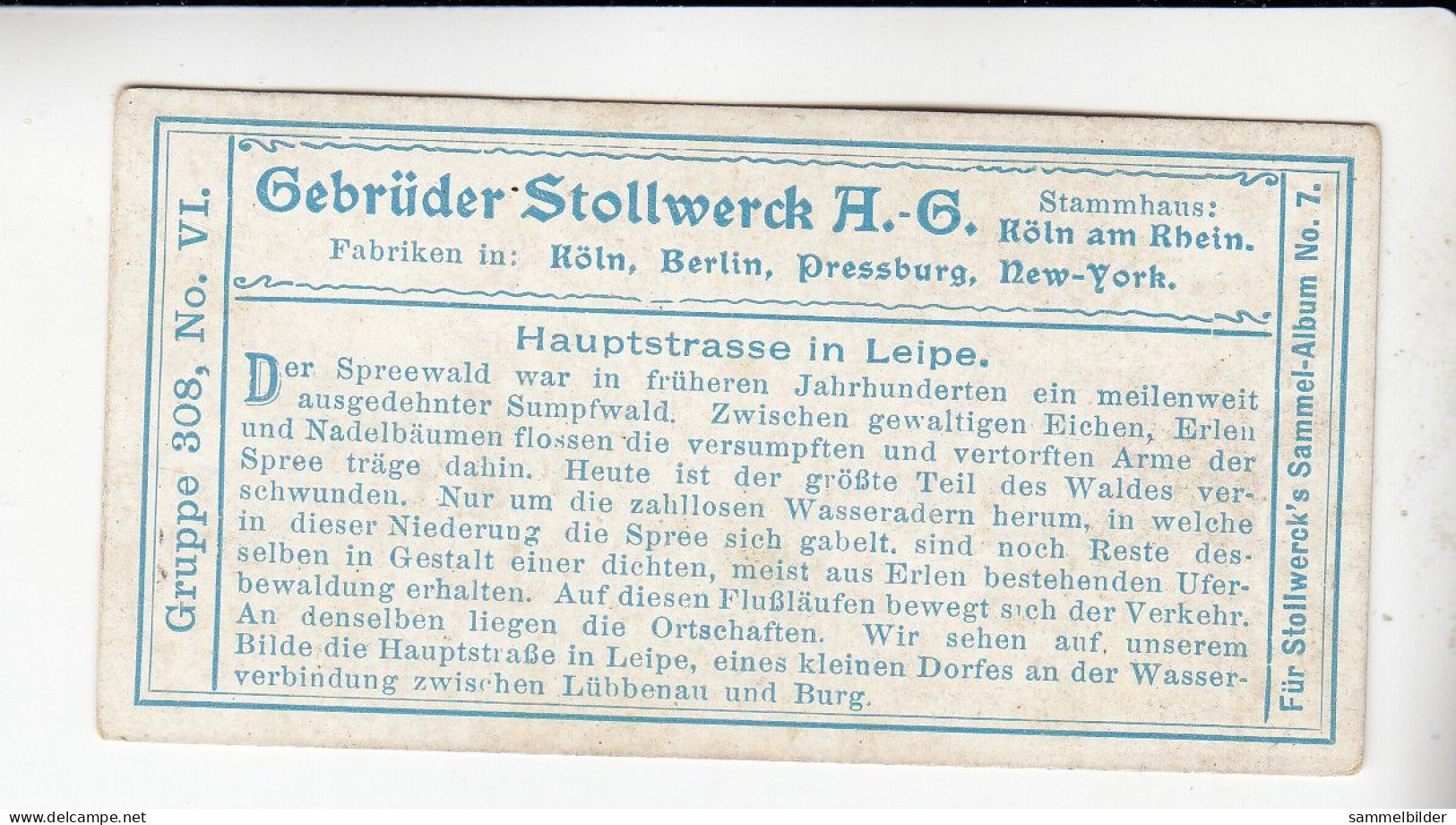 Stollwerck Album No 7 Spreewald Hauptstrasse In Leipe      Grp 308#6 Von 1904/05 - Stollwerck