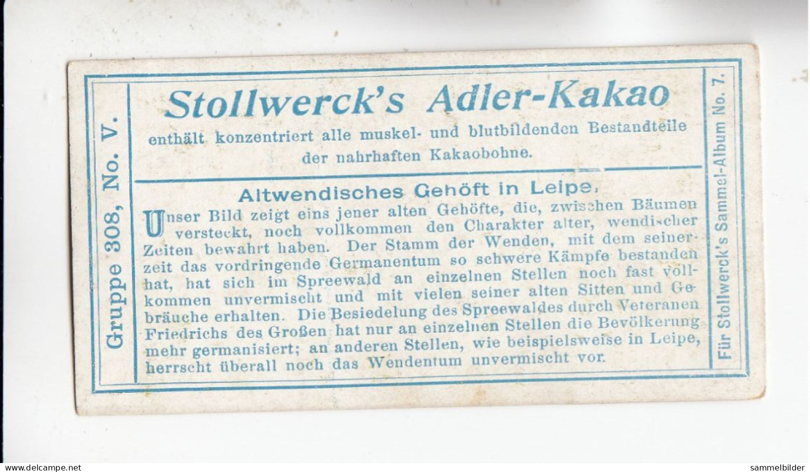 Stollwerck Album No 7 Spreewald Altwendisches Gehöft In Leipe      Grp 308#5 Von 1904/05 - Stollwerck