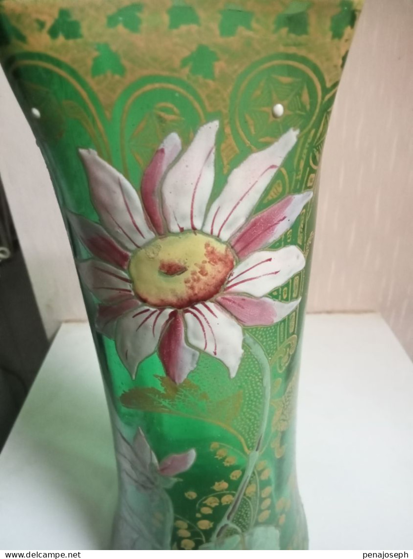 Vase Legras émaillé Vers 1900 Hauteur 28 Cm Vert - Vasen