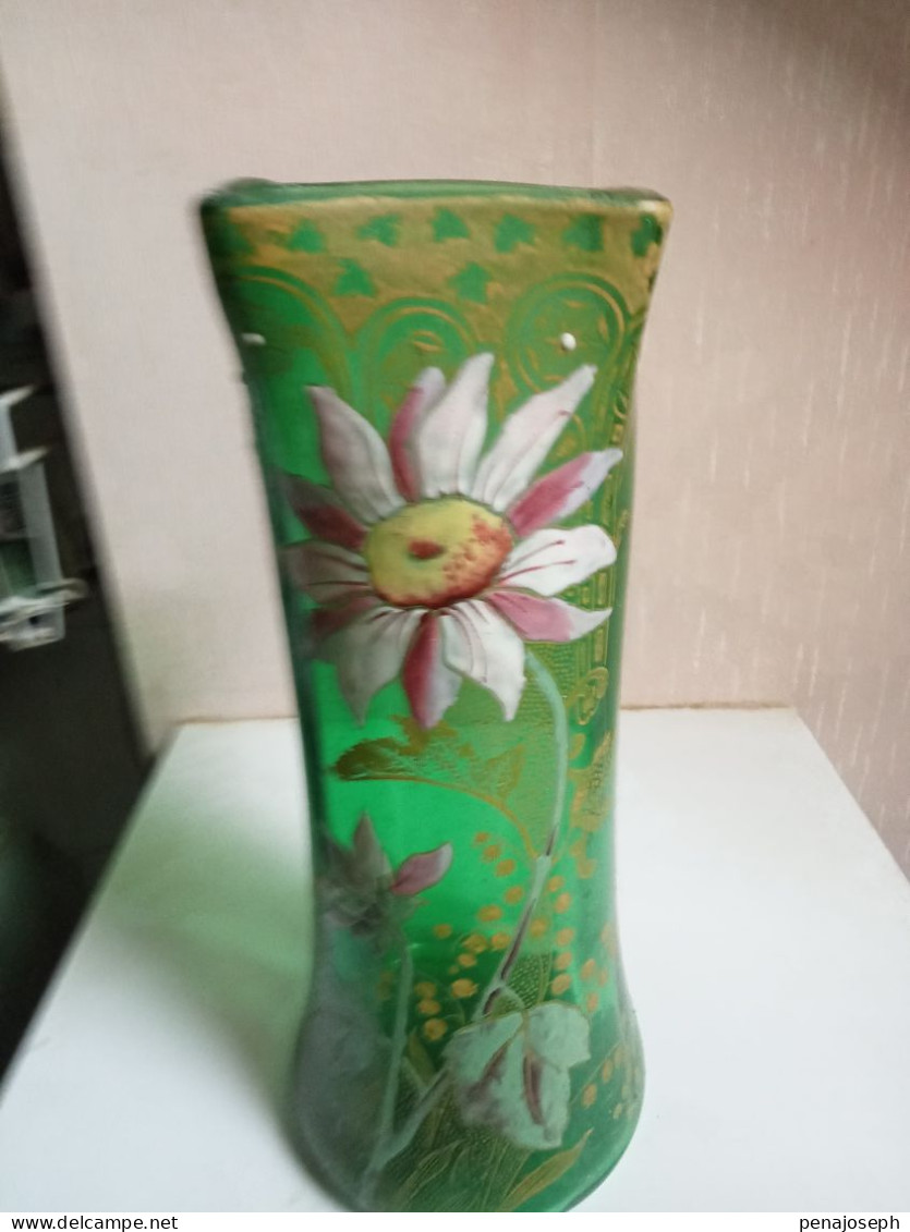 vase legras émaillé vers 1900 hauteur 28 cm vert