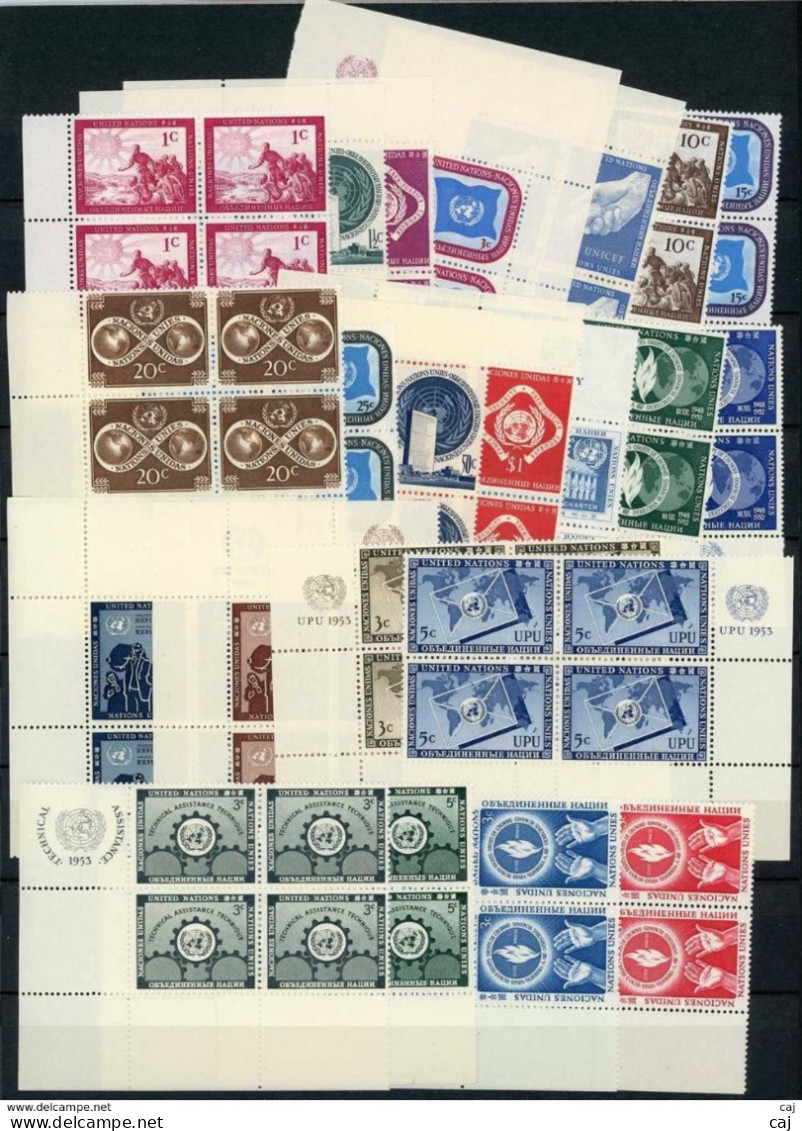 C 060  -   NU New York  :  Yv  1-43 + Av 1-4  **  Blocs De 4 En Général Coin De Feuille Avec Logo, Cote: 800 € - Unused Stamps