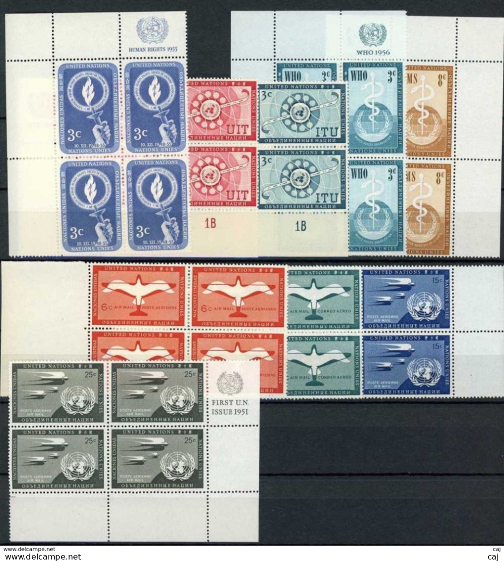 C 060  -   NU New York  :  Yv  1-43 + Av 1-4  **  Blocs De 4 En Général Coin De Feuille Avec Logo, Cote: 800 € - Unused Stamps