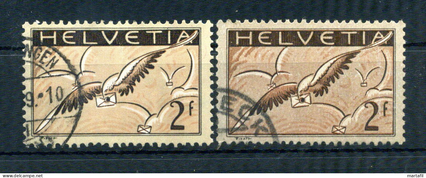 1929-30 SVIZZERA Posta Aerea Un. N.A15+A15a (carta Ordinaria Opaca) USATI - Oblitérés